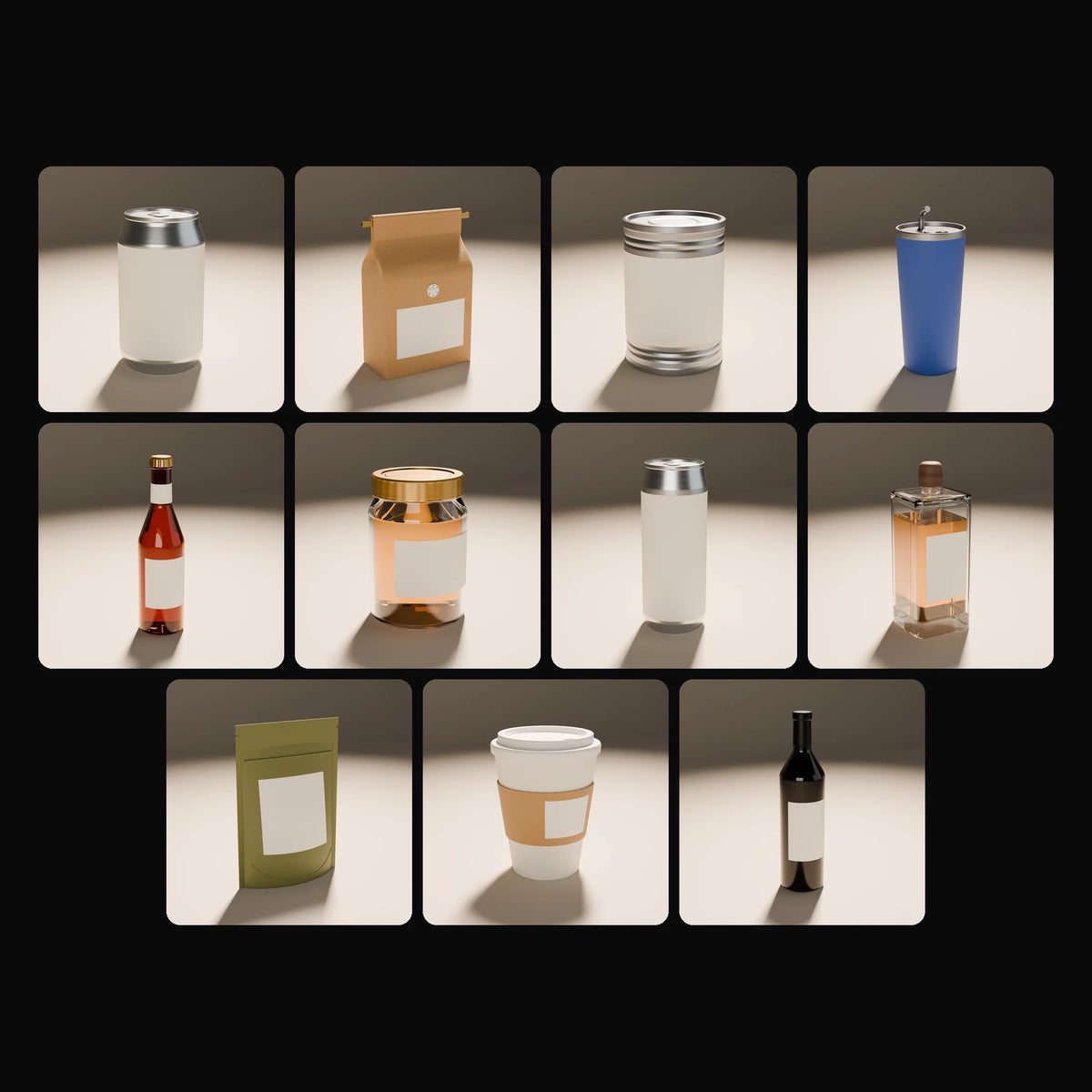 Food & Beverage Stand-ins Kit: studio renders of the 11 included assets