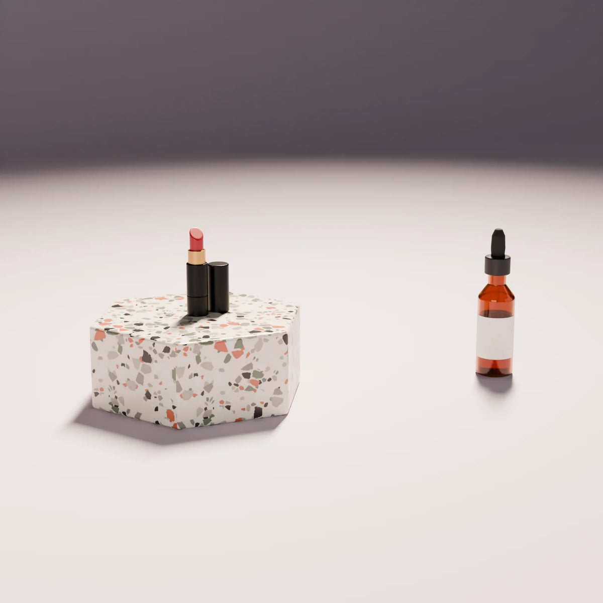 Lipstick styled in a Still Studio set with the hex podium and dropper bottle (sold separately)