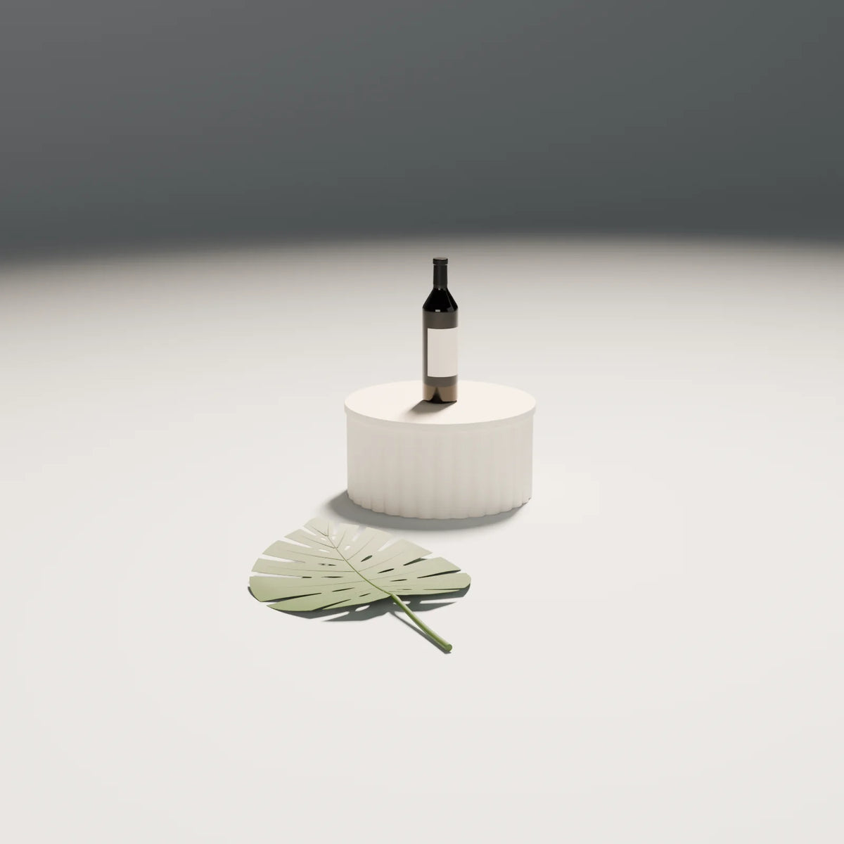 Monstera Leaf styled in a Still Studio set with the ribbed podium and wine bottle (sold separately)