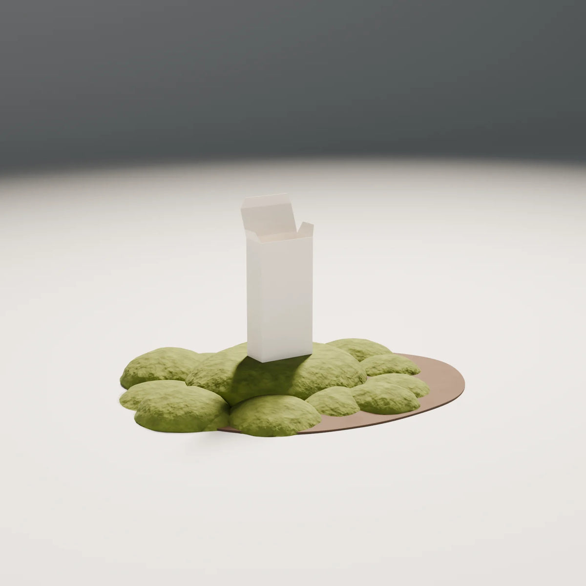 Moss Bed styled in a Still Studio set with the folding carton (sold separately)