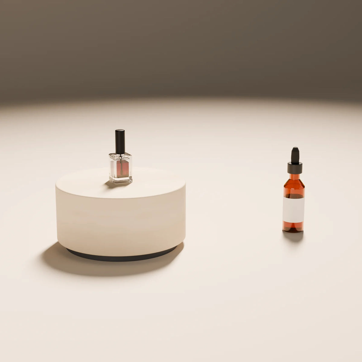 Nail Polish Bottle styled in a Still Studio set with the drum podium and dropper bottle (sold separately)