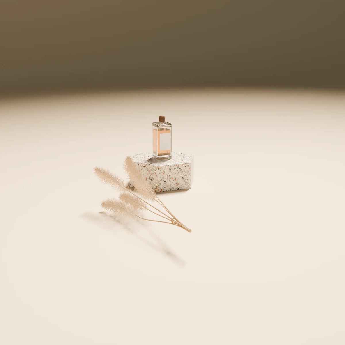 Pampas Stems styled in a Still Studio set with the hex podium and spirits bottle (sold separately)