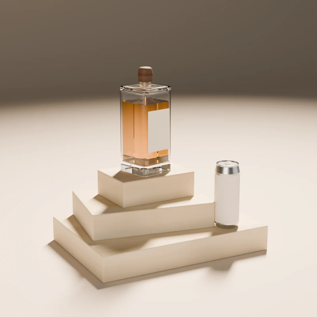 Stacked Slab Podium styled in a Still Studio set with the spirits bottle and slim can (sold separately)