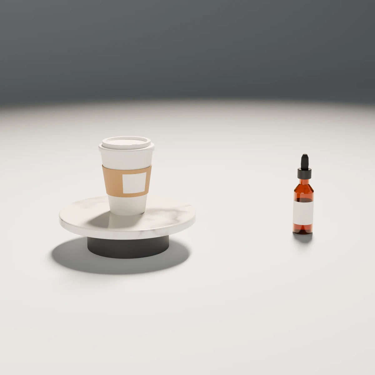 Takeaway Cup styled in a Still Studio set with the floating disc podium and dropper bottle (sold separately)
